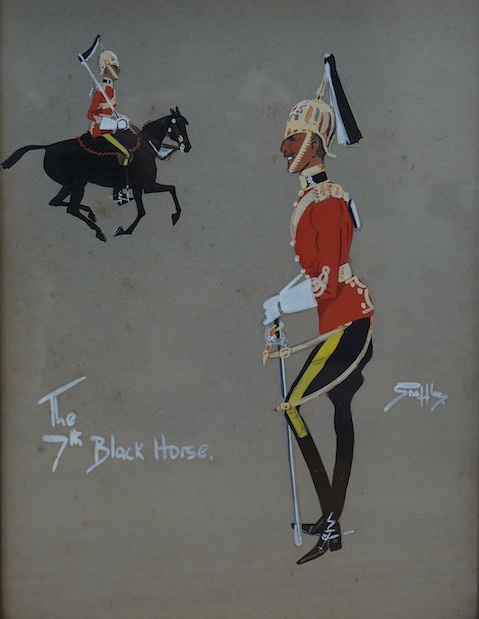 Charles Johnson Payne (1884-1967) 'Snaffles', gouache, 'The 7th Black Horse', signed and inscribed, 34 x 25cm. Condition - fair, some spots of foxing